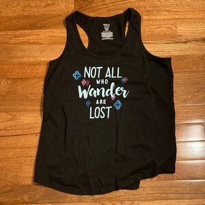 Secret Treasures Black Tank Top with Wander Design